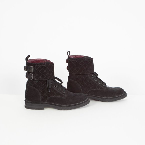 Chanel Suede Calfskin Quilted Combat Short Boots - Picture 2 of 4